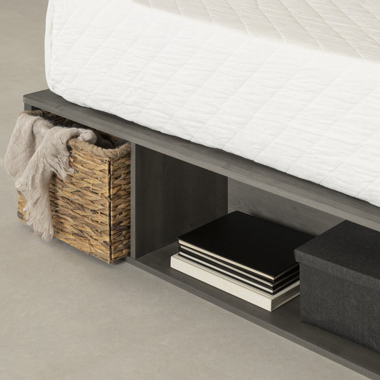 Gray Maple Queen Storage Bed with Wicker Baskets