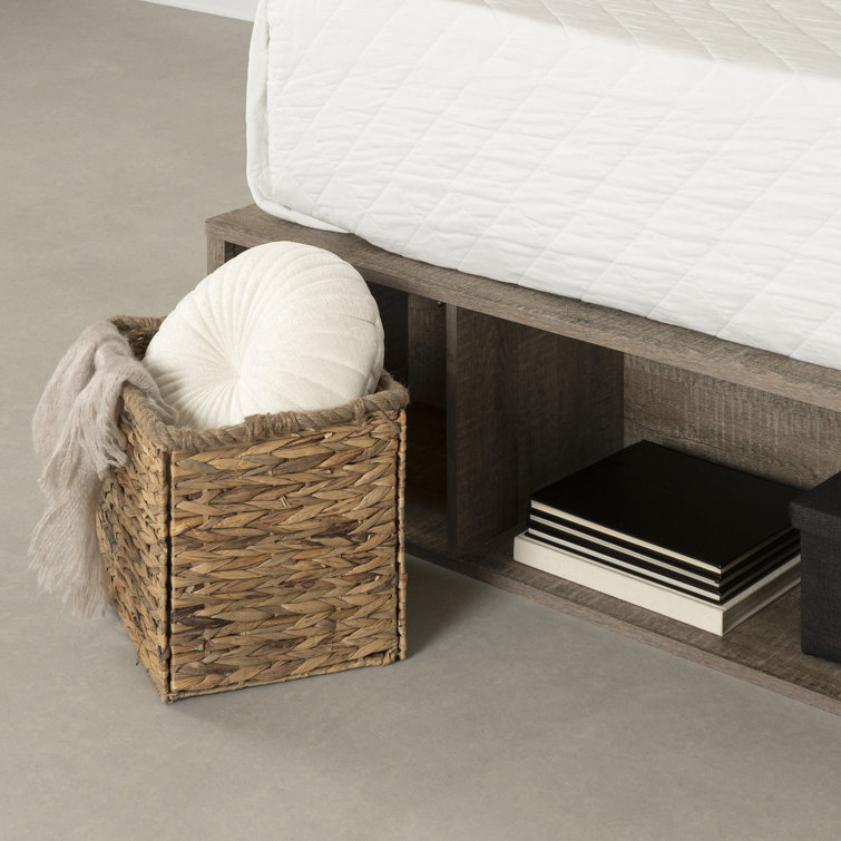 Weathered Oak Queen Storage Bed with Wicker Baskets