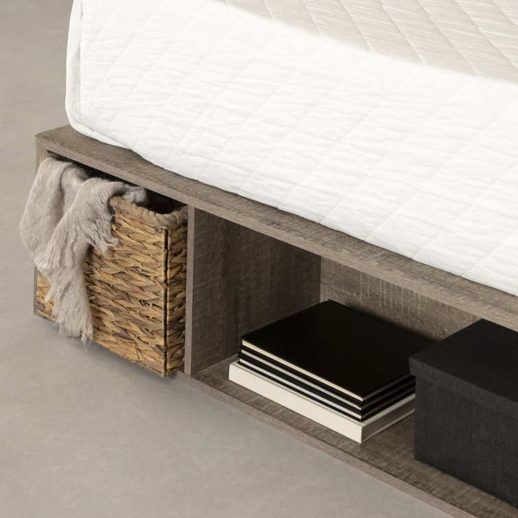 Weathered Oak Queen Storage Bed with Wicker Baskets