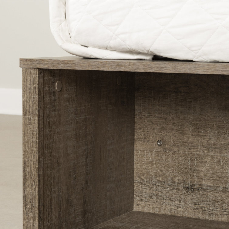 Weathered Oak Queen Storage Bed with Wicker Baskets