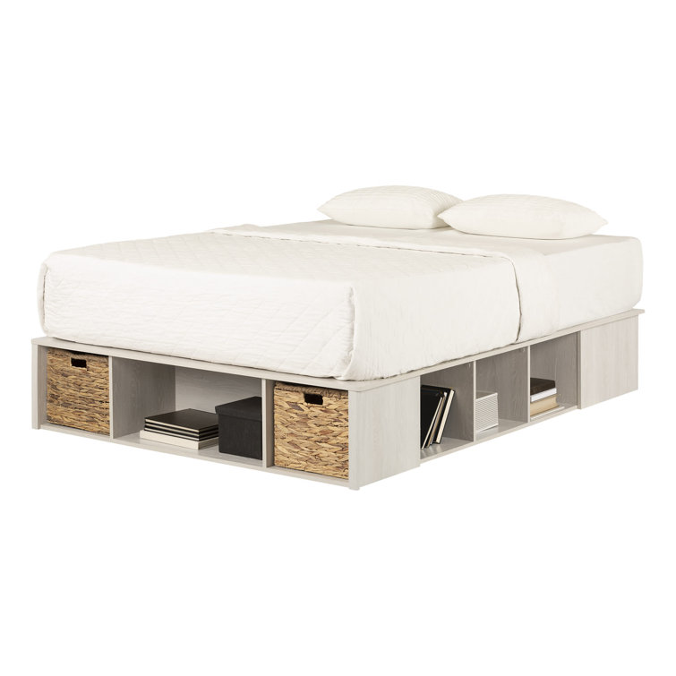 Winter Oak Full Storage Bed with Baskets and Wood Frame