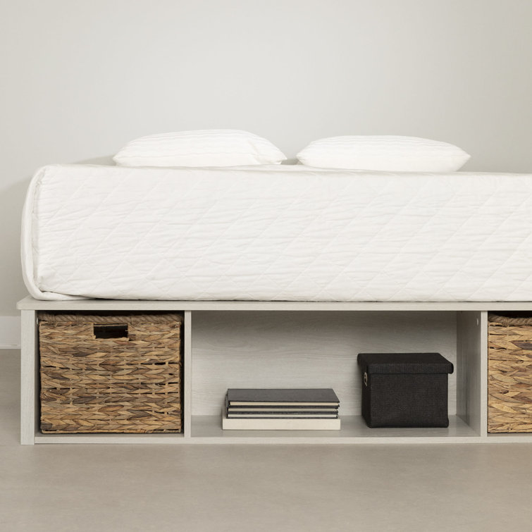 Winter Oak Full Storage Bed with Baskets and Wood Frame