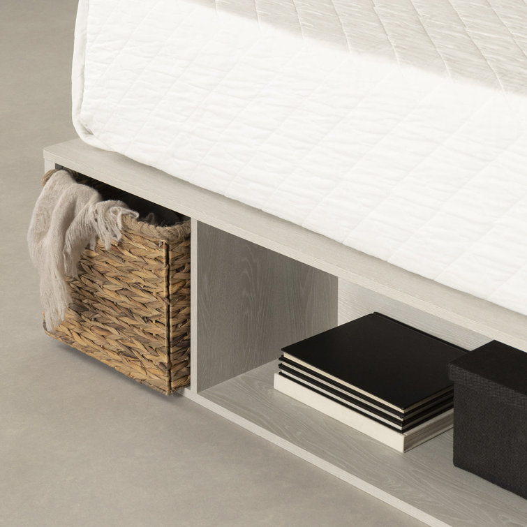 Winter Oak Full Storage Bed with Baskets and Wood Frame