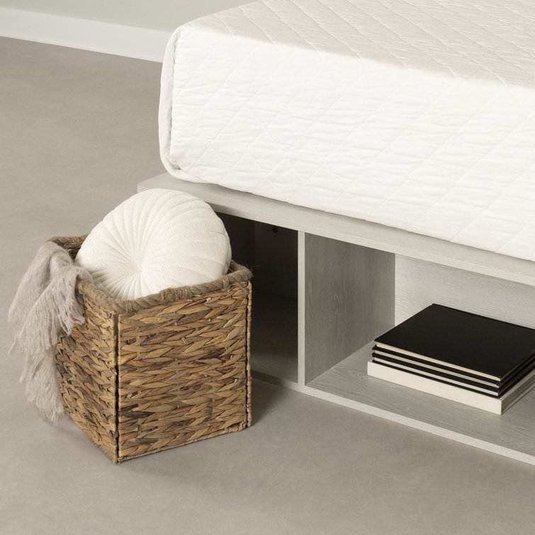 Winter Oak Full Storage Bed with Baskets and Wood Frame
