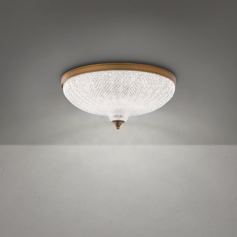 Aged Brass Optic Crystal LED Flush Mount Indoor/Outdoor Light