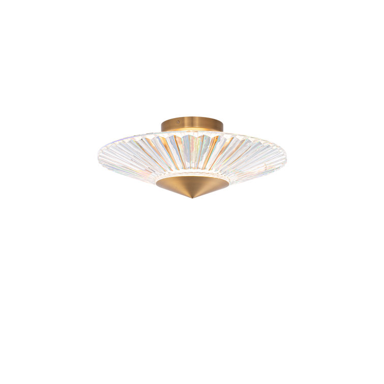 Aged Brass Crystal LED Semi-Flush Mount Light