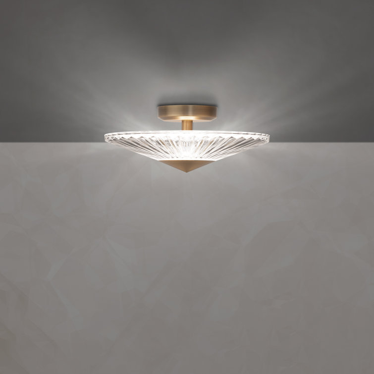 Aged Brass Crystal LED Semi-Flush Mount Light