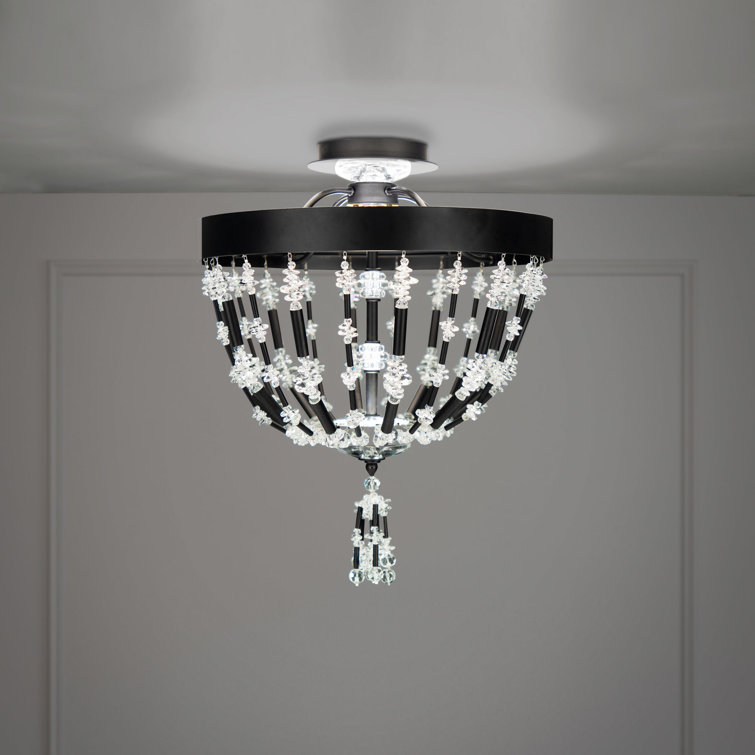 Bali 16" Black Optic Crystal LED Semi Flush Mount for Indoor/Outdoor