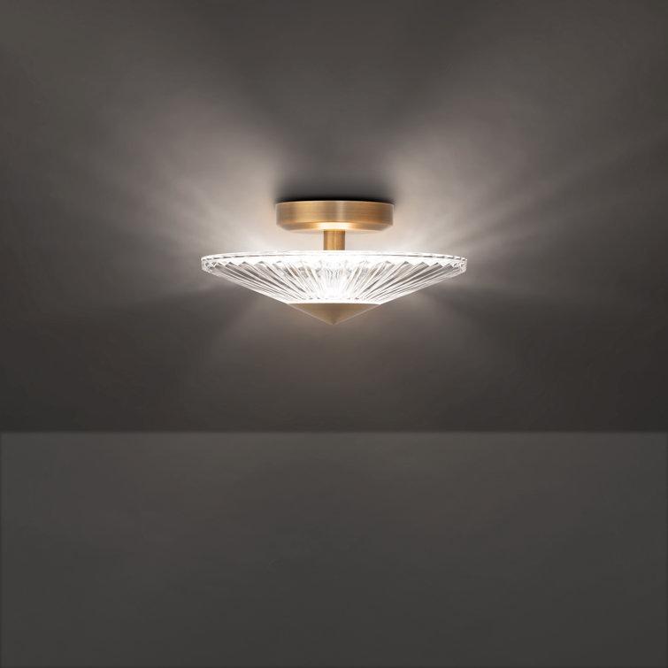 Aged Brass Crystal LED Indoor/Outdoor Flush Mount Light