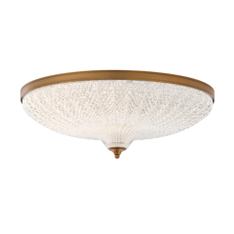 Aged Brass Optic Crystal LED Flush Mount Light, Indoor/Outdoor
