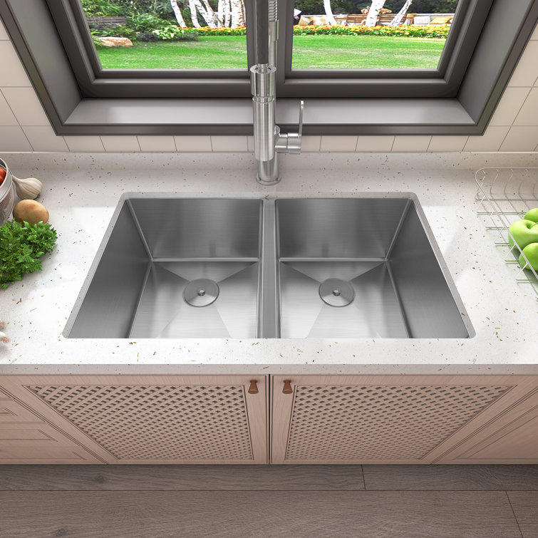 Sinber 32" Stainless Steel Double Bowl Drop-In Kitchen Sink