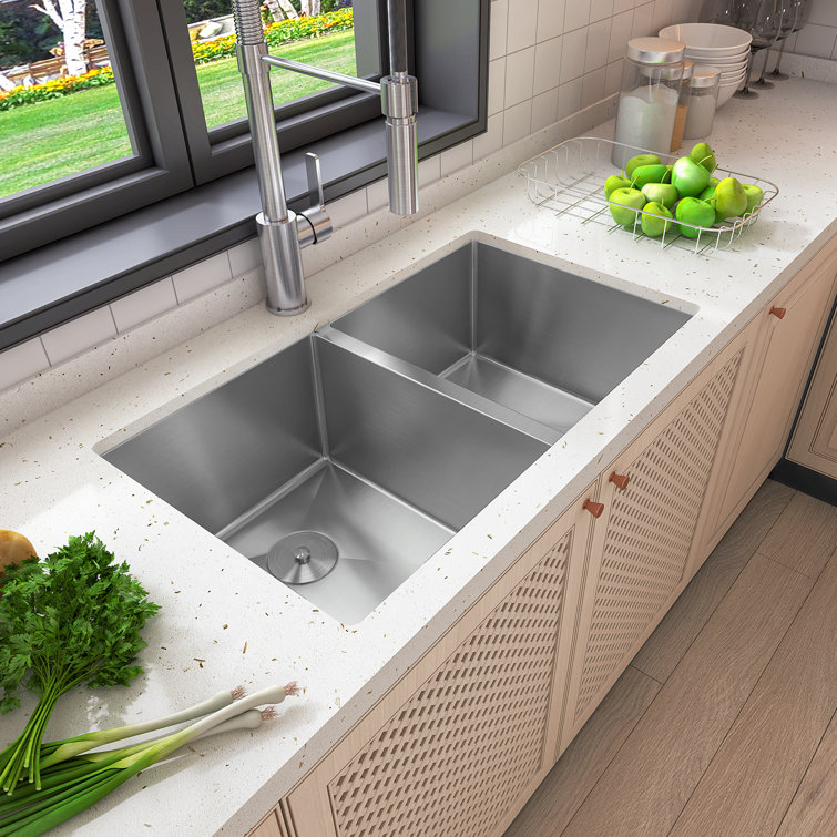 Sinber 32" Stainless Steel Double Bowl Drop-In Kitchen Sink