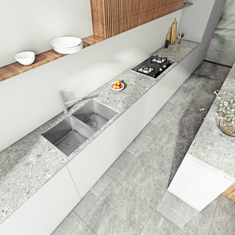 Sinber 32" Stainless Steel Double Bowl Drop-In Kitchen Sink
