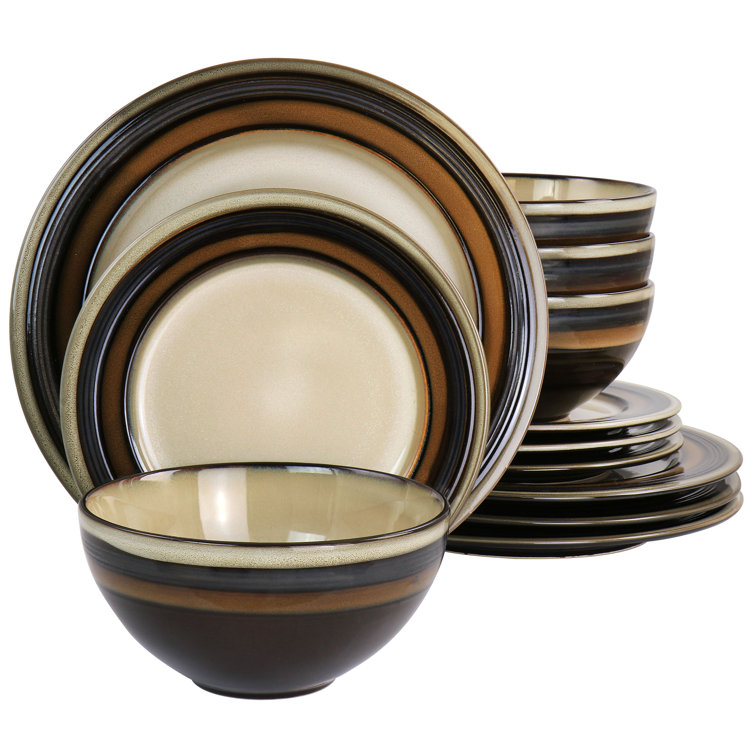 Everston Brown and Cream Ceramic 12-Piece Dinnerware Set