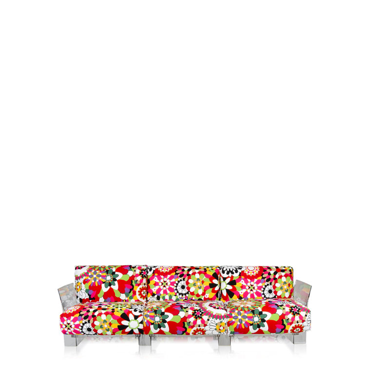 Pop Missoni Vevey Red Floral Three-Seater Sofa with Clear Accents
