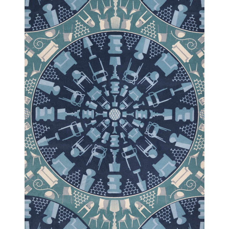 Kartell Blue Geometric Rectangular Area Rug