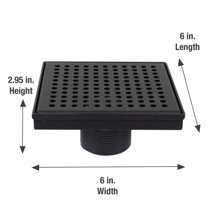 Matte Black 6" Square Stainless Steel Shower Drain