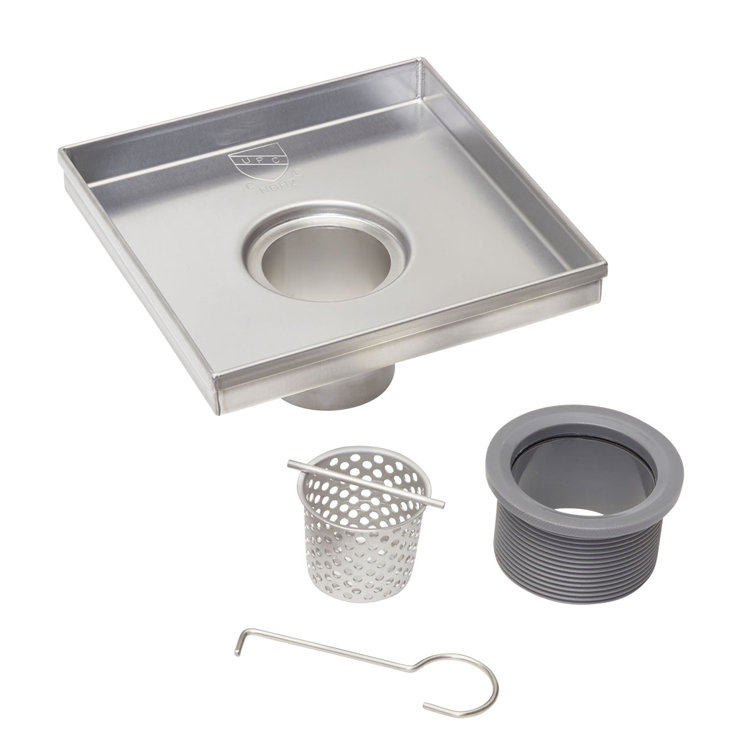 6" Brushed Nickel Square Shower Drain with Tile-In Pattern