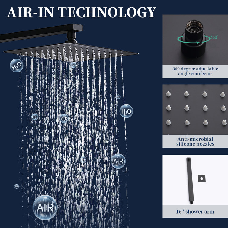 Matte Black Wall Mounted Rainfall Shower System with Handheld