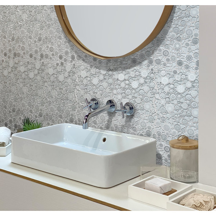 Gold and Beige Circular Patterned Glass Wall Tile