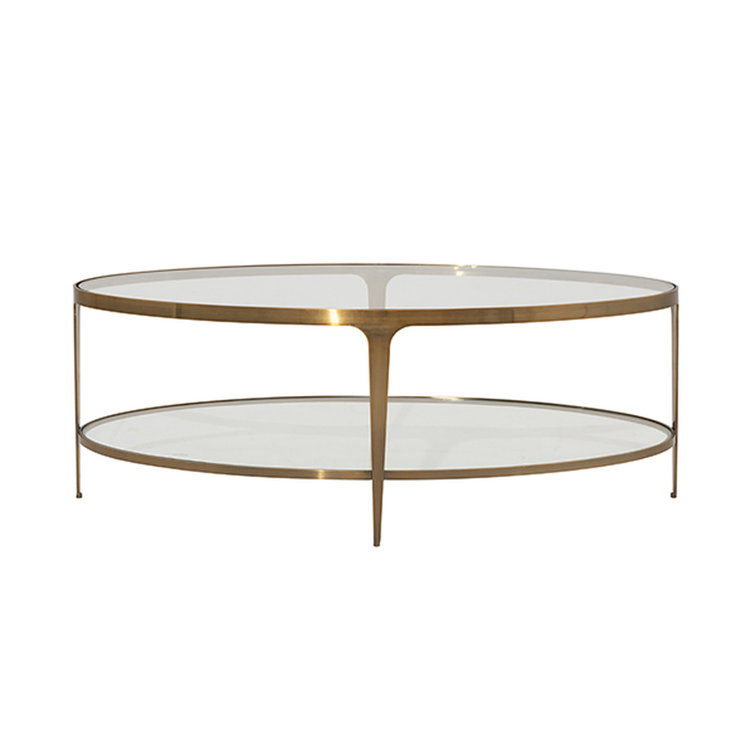 Antique Brass Oval Glass Top Coffee Table