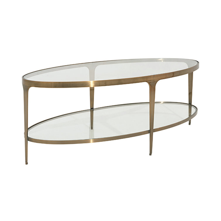 Antique Brass Oval Glass Top Coffee Table