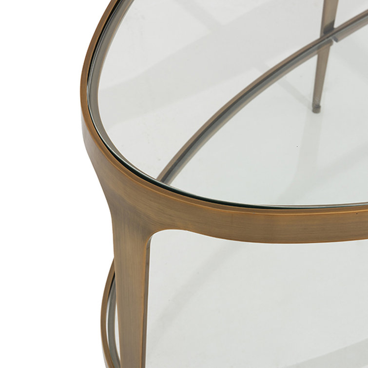 Antique Brass Oval Glass Top Coffee Table