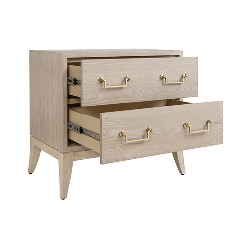 Cassie Contemporary Beige Solid Wood Side Table with Storage