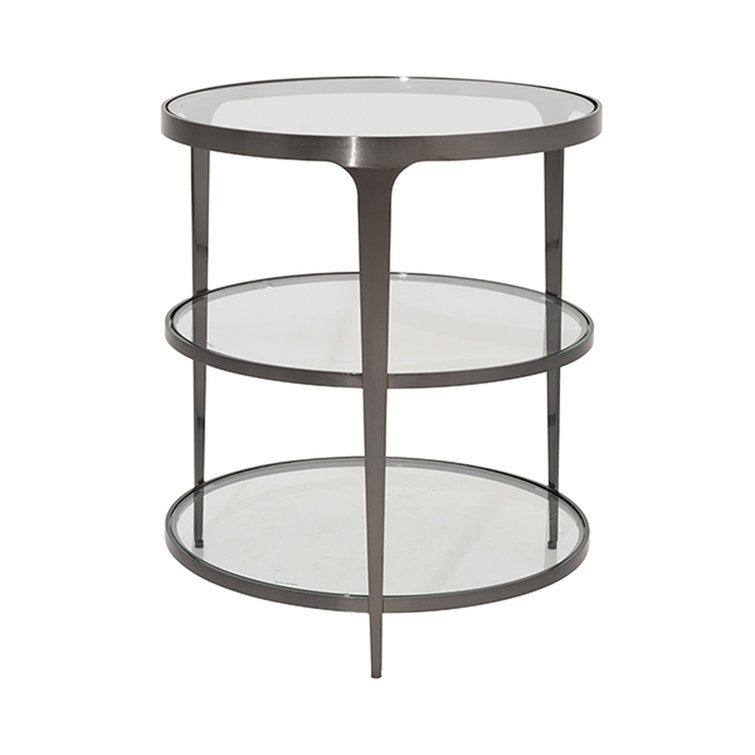 Contemporary Vienna 22" Black Round Metal & Glass End Table