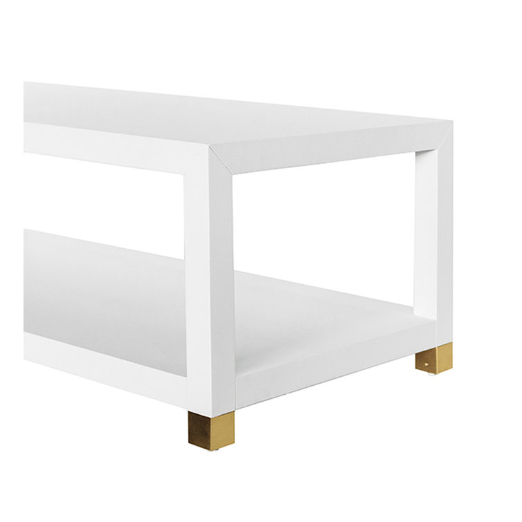 Contemporary Matte White 50" Rectangular Wood and Metal Coffee Table