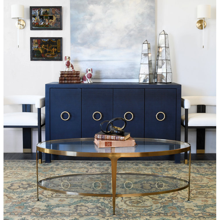 Antique Brass Oval Glass Top Coffee Table