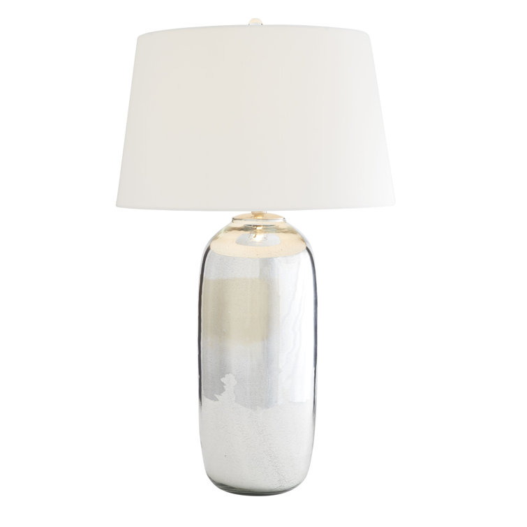 Antique Mercury Glass Table Lamp with Off-White Silk Shade