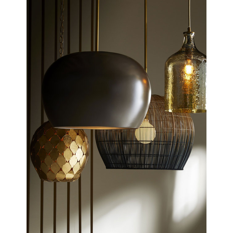 Ombre Black and Brass Dome Pendant with Woven Texture