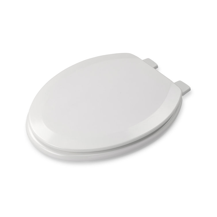 White Molded Wood Elongated Toilet Seat with Adhesive Hinges