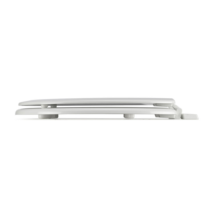 White Molded Wood Elongated Toilet Seat with Adhesive Hinges
