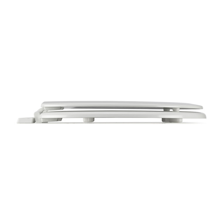 White Molded Wood Elongated Toilet Seat with Adhesive Hinges