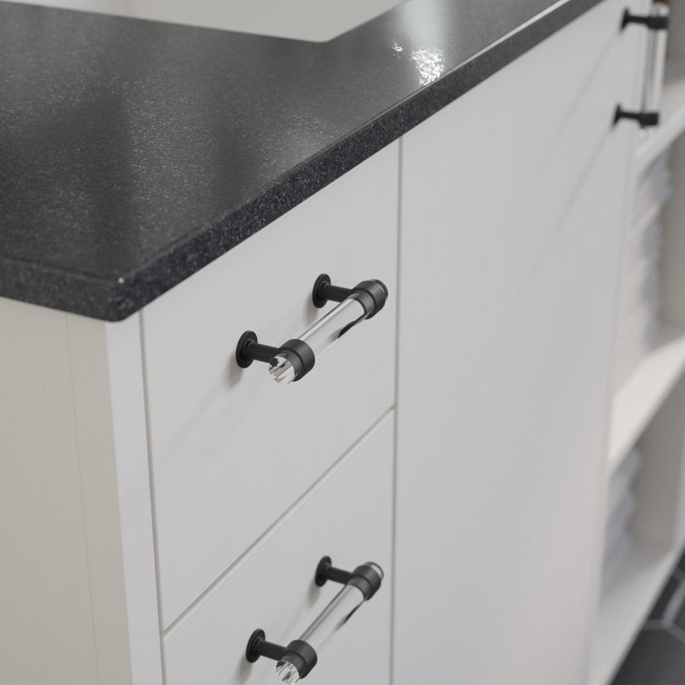 Matte Black and Clear Acrylic Bar Cabinet Pulls with Mounting Hardware