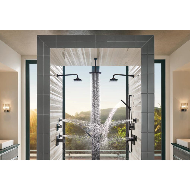 Modern Matte Black Wall-Mounted Thermostatic Shower Faucet with Brass Handles