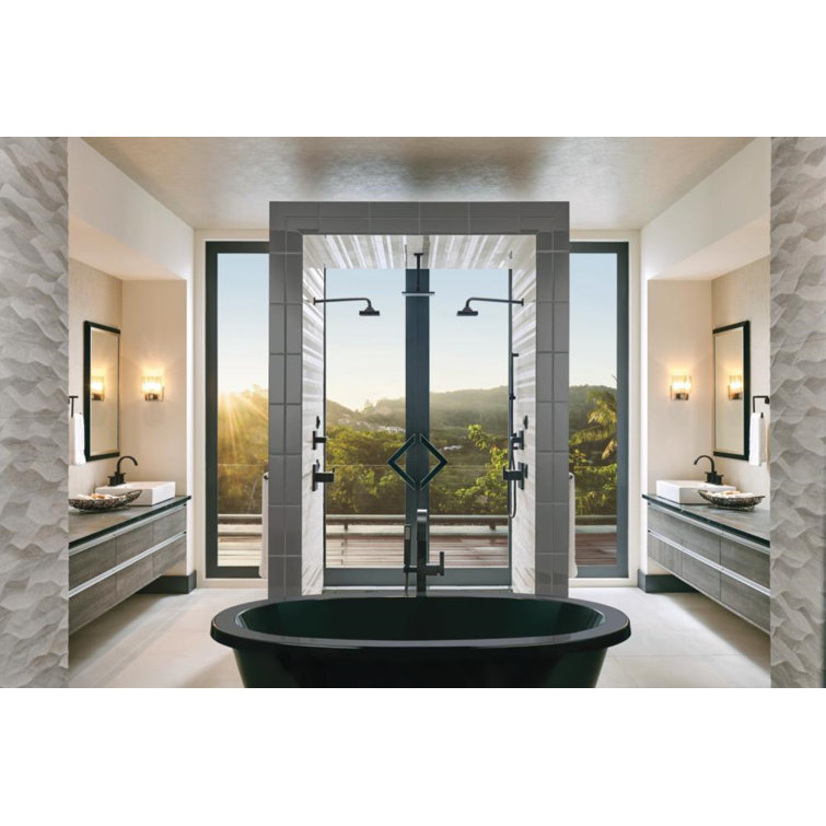 Modern Matte Black Wall-Mounted Thermostatic Shower Faucet with Brass Handles