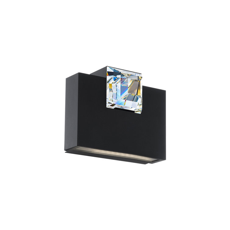 Princess-Cut Black Dimmable LED Wall Sconce with Crystal Accent