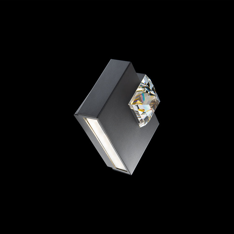 Princess-Cut Black Dimmable LED Wall Sconce with Crystal Accent