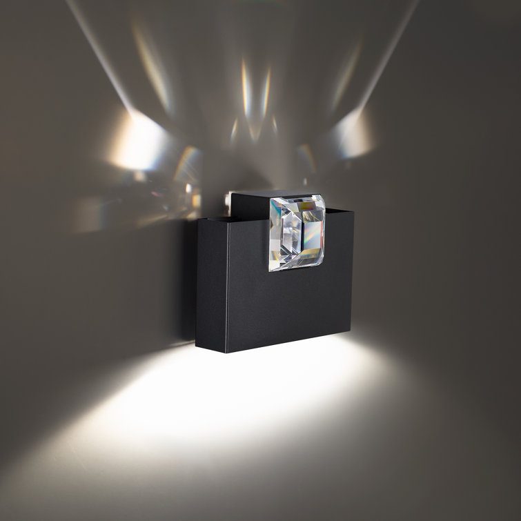 Princess-Cut Black Dimmable LED Wall Sconce with Crystal Accent