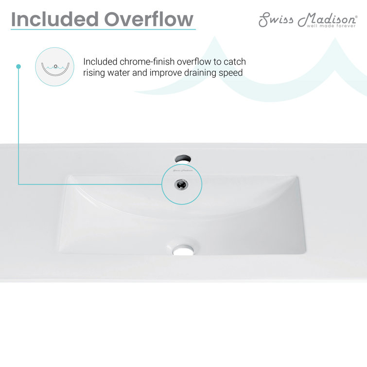 Glossy White Ceramic 48-inch Vanity Sink Top