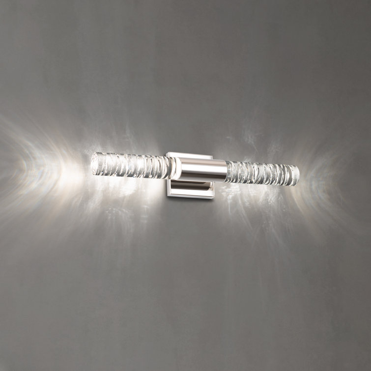 Polished Nickel Cylinder LED Vanity Light with Clear Crystal