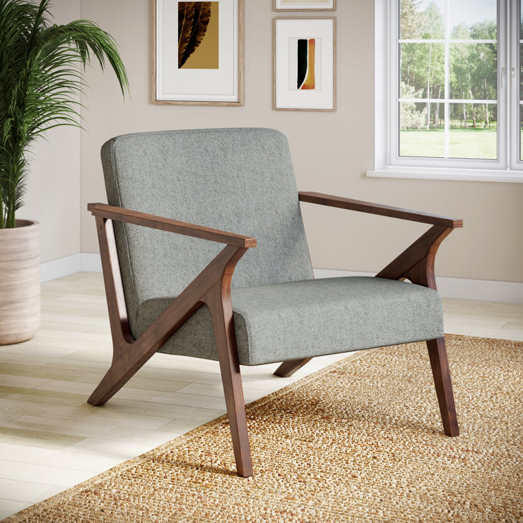Grove Mid-Century Modern Gray Wood Frame Upholstered Accent Chair