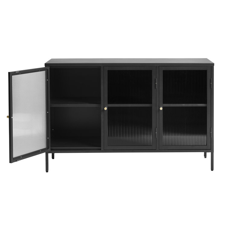Black Steel and Glass 52'' Modern Sideboard with Gold Hardware