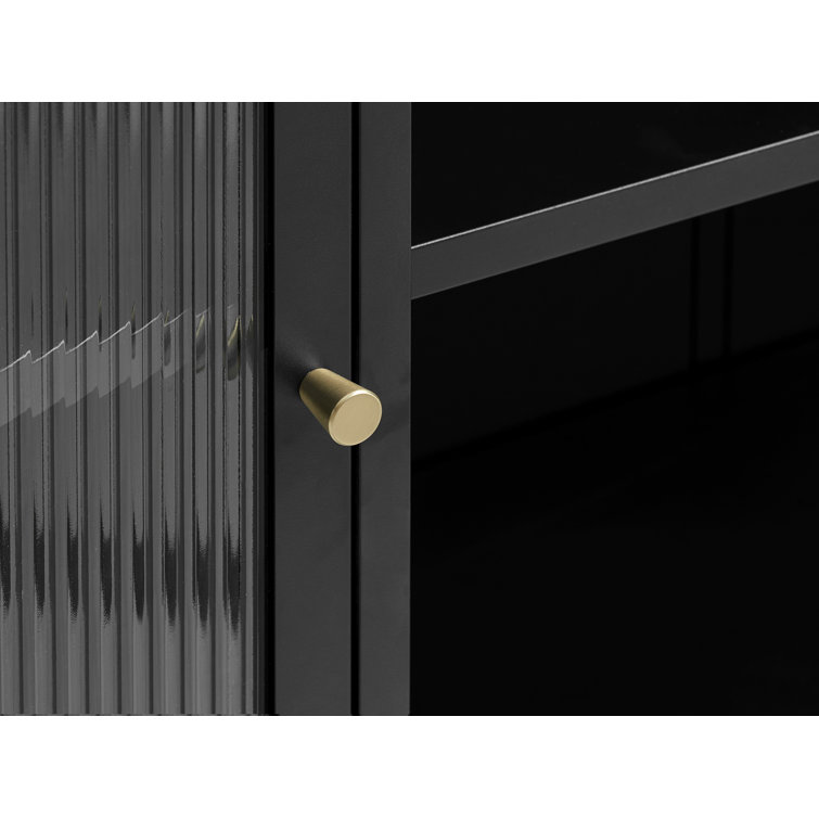 Black Steel and Glass 52'' Modern Sideboard with Gold Hardware