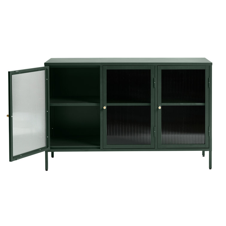 Green Steel and Glass 52'' Sideboard with Gold Hardware