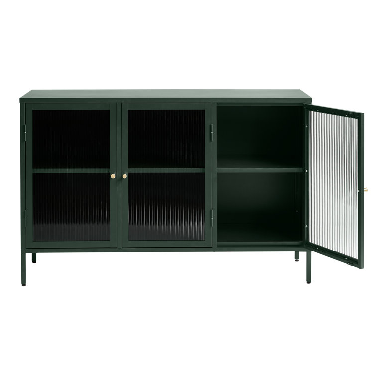 Green Steel and Glass 52'' Sideboard with Gold Hardware
