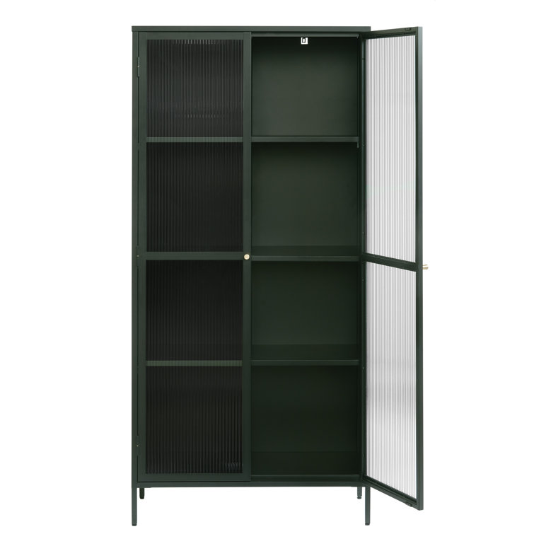 Arnika 75" Green Metal and Fluted Glass Display Cabinet